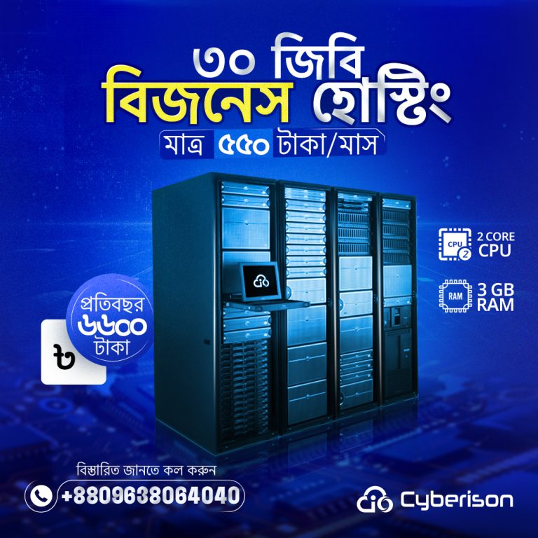 ৩০ জিবি NVMe SSD বিজনেস হোস্টিং মাসে মাত্র ৫৫০ টাকা!